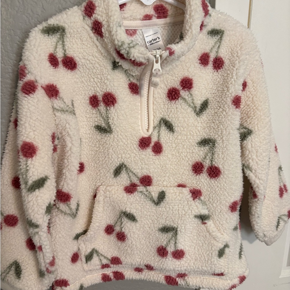 Carter's Cream Sherpa Half-Zip Sweater with Cherry Print